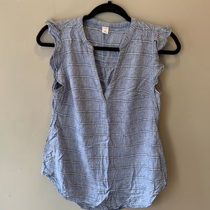 Flutter Sleeve Linen Blend Sleeveless Blouse